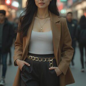 Women Going Out Fashion Belt Gold Metal Chain Links Hip High Waist Size XS S M